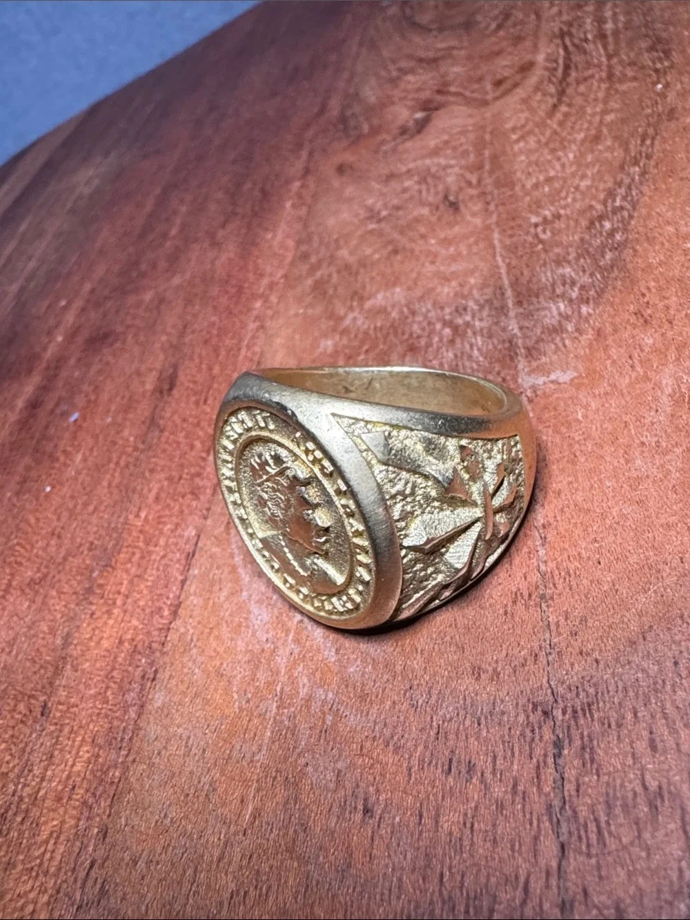 Men's Gold tone  Coin Signet Ring - Classic Profile Design